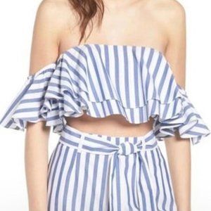 WAYF Cerignola Ruffle Off The Shoulder Stripe Crop Top Size M